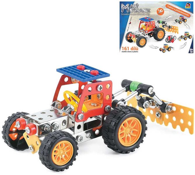 Malý mechanik Traktor 161 dílů 4v1 Stavebnice typu Merkur kov plast v krabici
