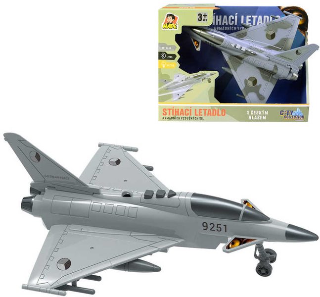 Letadlo stíhací bojové 24cm na setrvačník na baterie Světlo Zvuk CZ plast