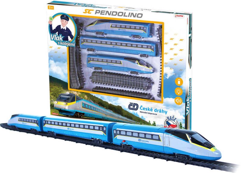 Vlak ČD SC České Dráhy Super City Pendolino s kolejemi na baterie Světlo Zvuk