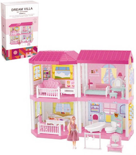 Velký domeček s panenkou a příslušenstvím 52×27 cm (plast)