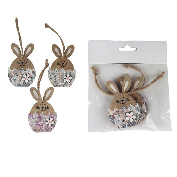 Zajíc k zavěšení, 3 ks D4860 - 5 x 0,4 x 7,5 cm