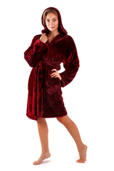 Krátký župan s kapucí Lilly extra one size vínový 33 20 3651