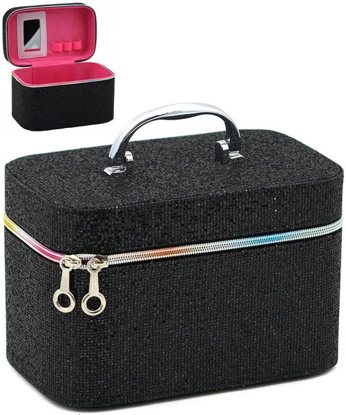 Kufřík dětský kosmetický vel. M se zrcátkem na zip černý