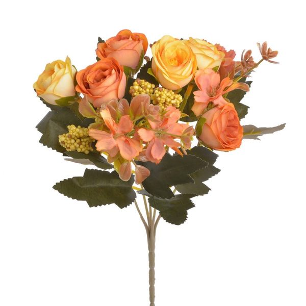 Kytice růžiček s listy - žlutá skořicová