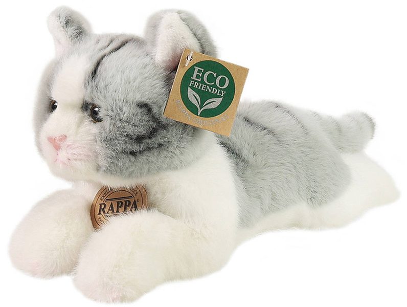 PLYŠ Kočka šedá ležící 20cm mourovaná Eco-Friendly *PLYŠOVÉ HRAČKY*