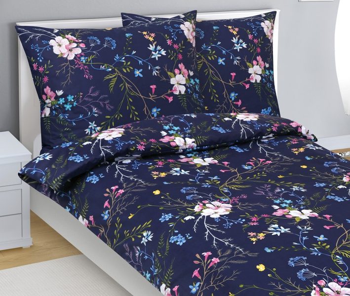 Povlečení bavlněné Tmavě modrá,Růžová 90/597