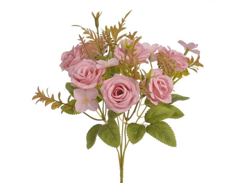 Kytice růžiček s listy - růžová