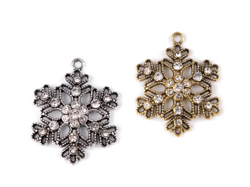 Přívěsek vločka s broušenými kamínky Ø36 mm 2 kusy