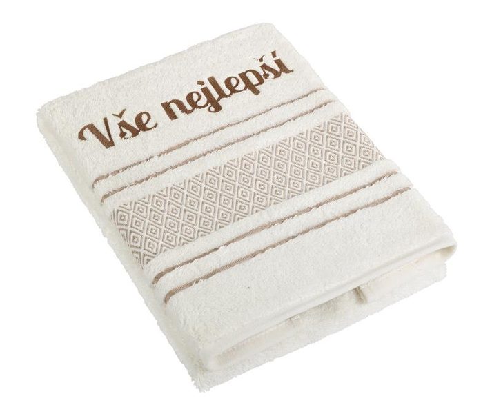 Froté ručník mozaika s výšivkou Vše nejlepší Krémová 123/008