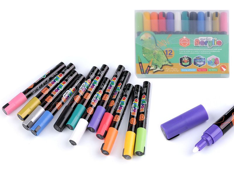 Kreativní akrylový fix / popisovač sada 12 ks, 4 mm