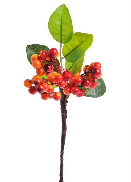 Umělá větvička bobulky s lístky - oranžová