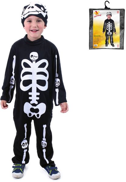 KARNEVAL Šaty kostlivec s čepicí vel. M (117-128cm) 6-8 let *KOSTÝM*