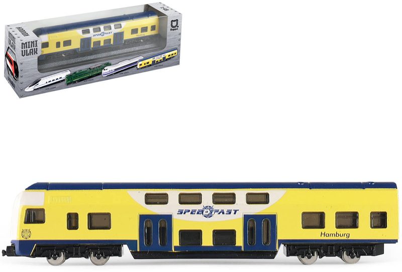 Vlak regionální kovový model mini 1 vagon žlutomodrý v krabici