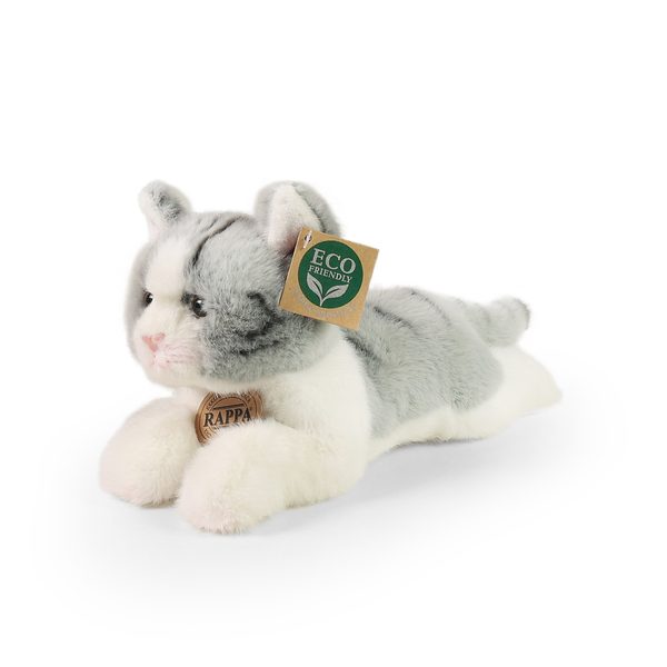 Plyšová kočka ležící šedá 20 cm