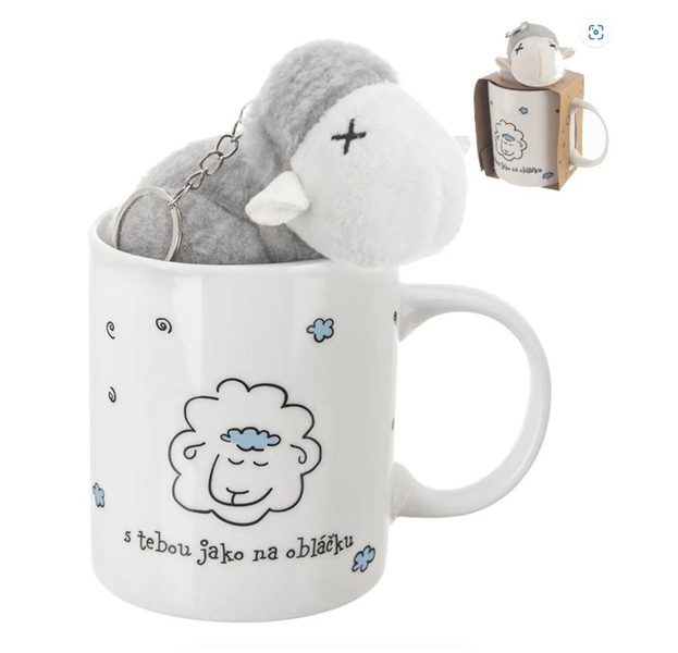 Hrnek porcelánový + plyšová ovečka 0,39 l O0320 - dia 8 x 9,5 cm