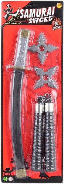 Ninja bojovník dětské zbraně akční set samurajský meč + 2 hvězdice s nunčaky