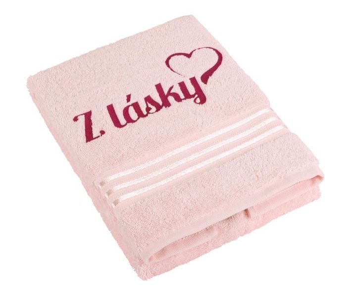 Froté ručník kolekce Linie s výšivkou Z lásky Růžová L/7199
