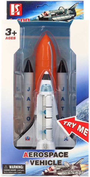 Raketoplán 20cm zpětný chod na baterie Světlo Zvuk kov v krabičce