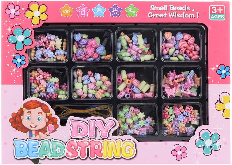 Korálky barevné pastelové navlékací s provázky set výroba dětské bižuterie