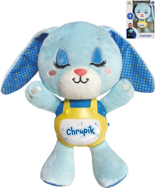 PLYŠ Baby zajíček Chrupík usínáček na baterie Světlo Zvuk pro miminko