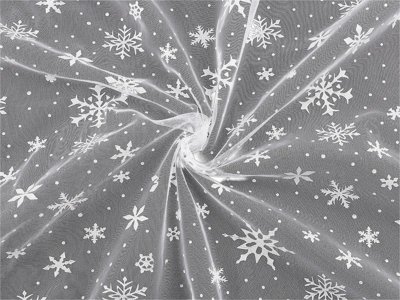 Tyl oděvní / dekorační vánoční vločky METRÁŽ