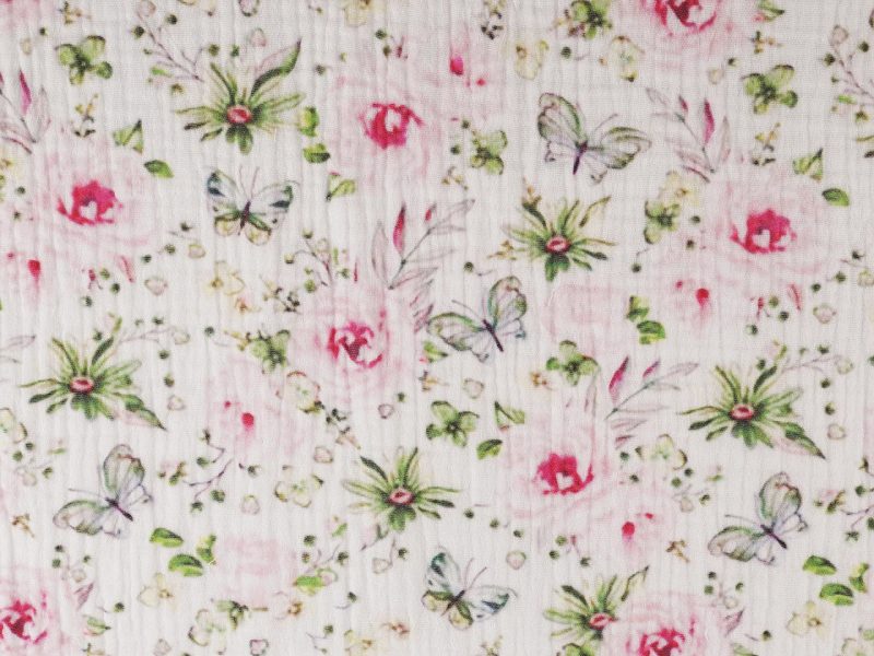 Mušelín / dvojitá gázovina luční květy METRÁŽ