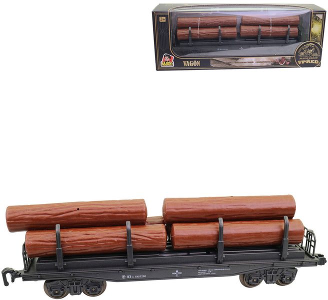 Vagón nákladní klanicový 25cm set s nákladem dřeva doplněk k vláčkodráze