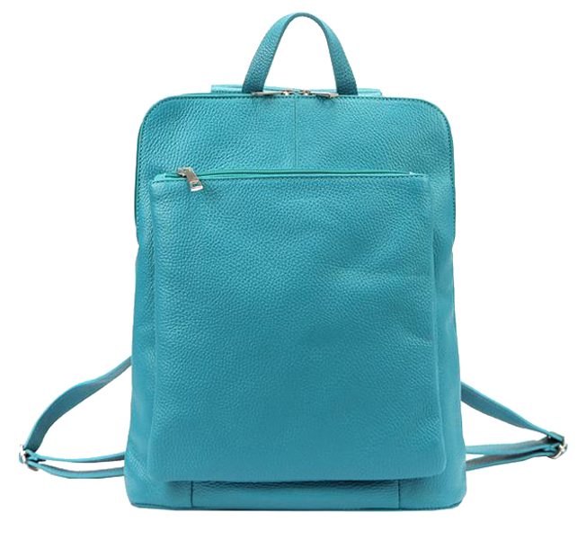 Kožený dámský módní batůžek s čelní kapsou Patrizia Piu tyrkysově modrý