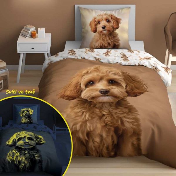 DETEXPOL Povlečení Štěně svítící Bavlna, 140/200, 70/80 cm