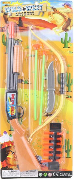 Western kovbojská sada puška s náboji na přísavky s lukem a šípy plast