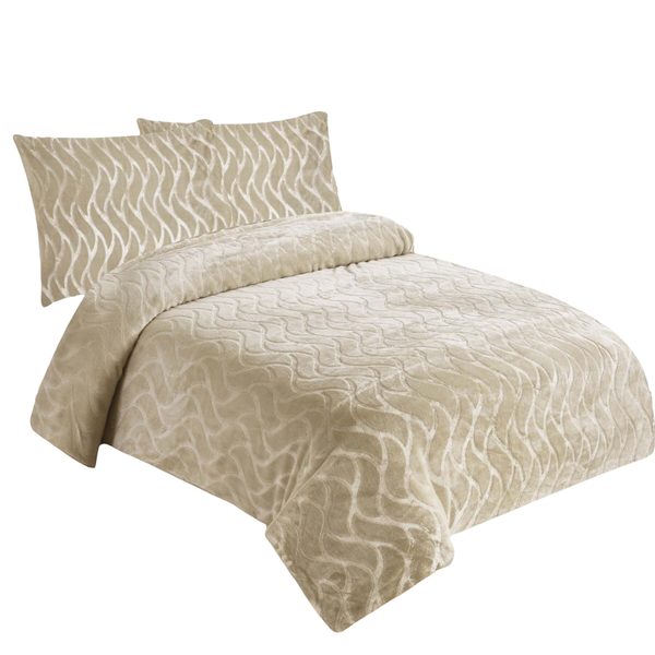 Povlečení mikroflanel struktura Vlnka béžová 140x200, 70x90 cm