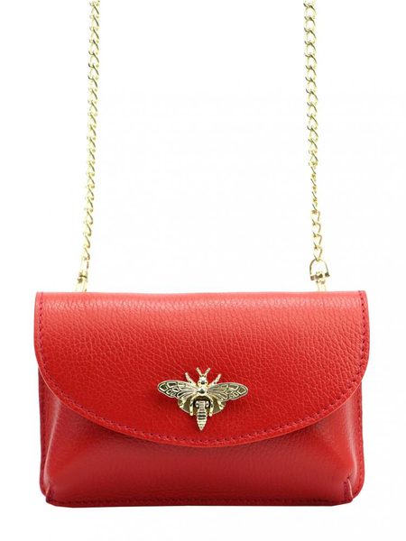 Kožená malá dámská crossbody kabelka na řetízku červená