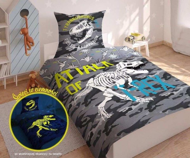 Povlečení Dinosaurus T-rex svítící bavlněné 140/200, 70/80 cm