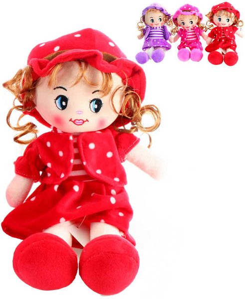 Panenka soft textilní 33cm měkká v šatičkách s kloboučkem 3 barvy