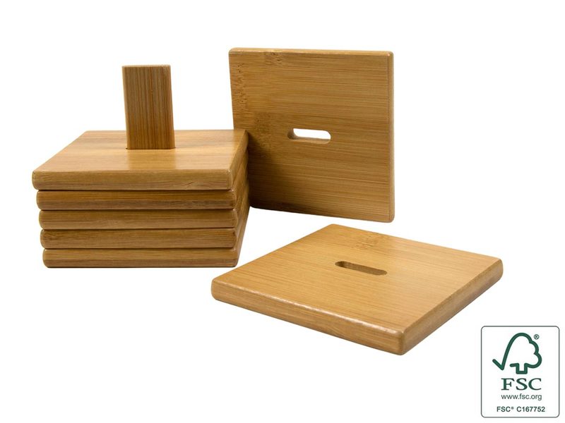Bambusový podtácek, 6 ks 371444 - 8 × 8 × 0,7/ 8 cm