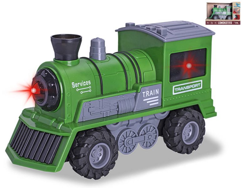Lokomotiva zelená vláček na setrvačník na baterie Světlo Zvuk