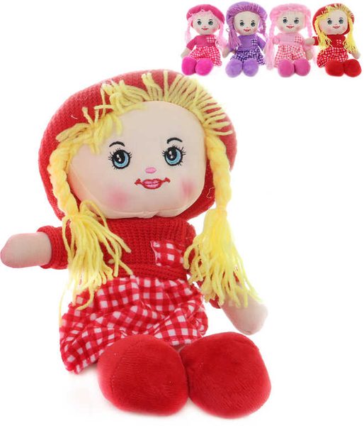 Panenka textilní 35cm hadrová s copánky v kloboučku 4 barvy