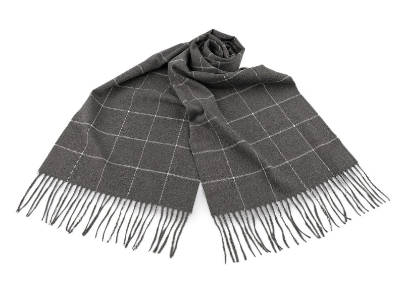 Pánská šála s třásněmi káro 30x175 cm