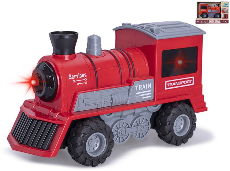 Lokomotiva červená vláček na setrvačník na baterie Světlo Zvuk