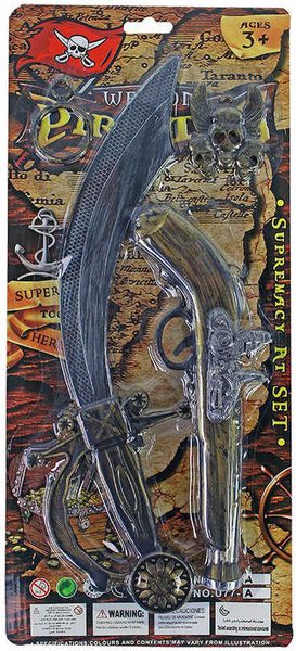 Sada pirátská pistole bambitka se šavlí a doplňky na kartě