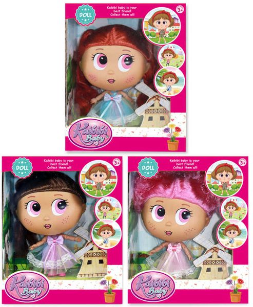 Panenka okatá 18cm sváteční šaty velká hlava 3 druhy v krabici