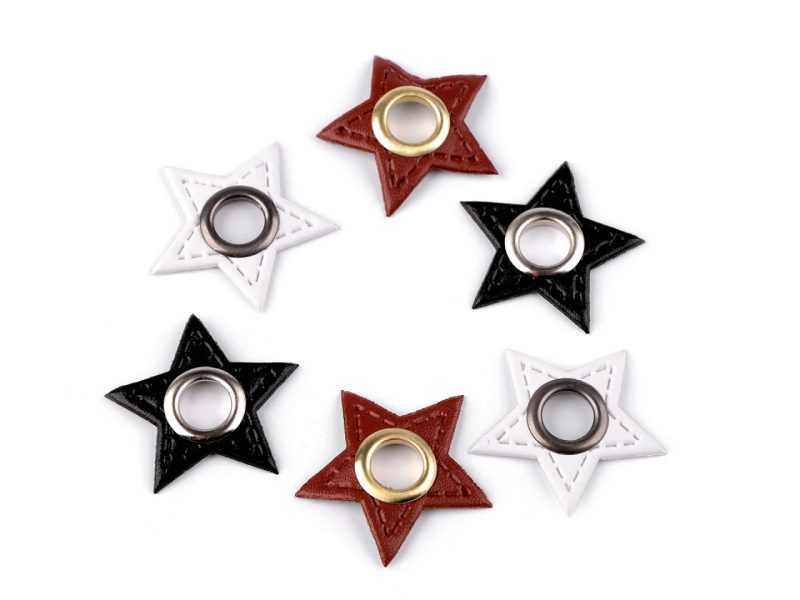 Průchodka s koženkovou hvězdou k našití, průvlek 8 mm 20 kusů
