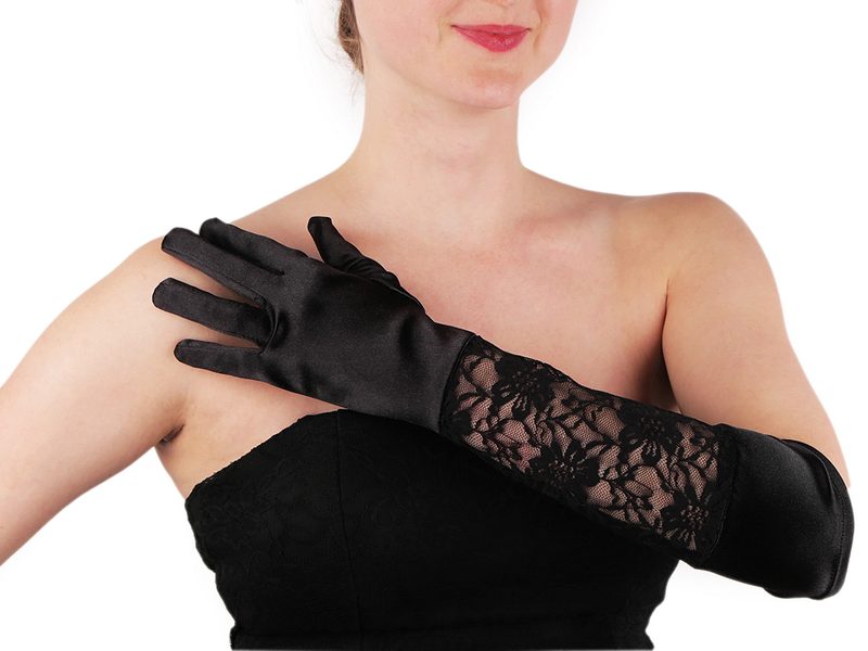 Dlouhé společenské rukavičky saténové s krajkou