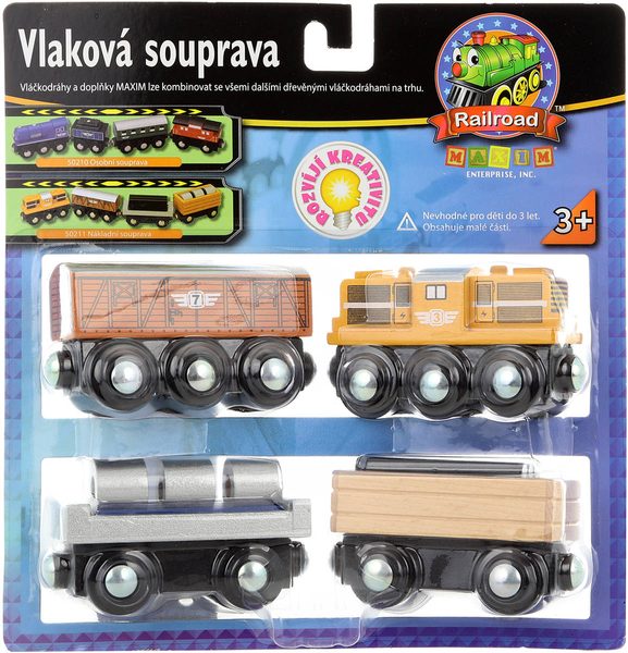 MAXIM DŘEVO Vlaková souprava nákladní vagón 4ks doplněk k vláčkodráze