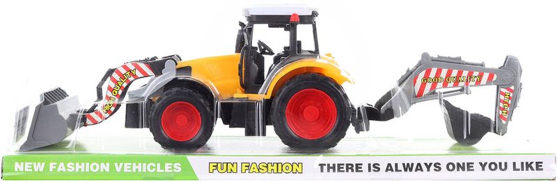 Traktor stavební pracovní stroj s nakladačem a rypadlem se 2 lžícemi