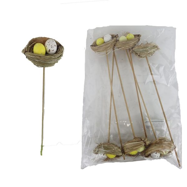 Zápich hnízdo s vajíčky, 6 ks X6913 - dia 6,5 x 2,5 / 26 cm