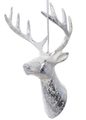 Dekorace jelení hlava na pověšení 13 cm - stříbrná/bílá