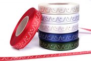 Vánoční stuha atlasová oboulící šíře 15mm vanoční stromky návin 20 metrů