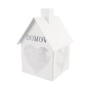 Domeček kov srdce Domov na svíčku bílý O0531 - 12 x 12 x 17 cm