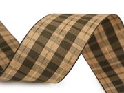 Károvaná stuha šíře 40 mm METRÁŽ — 2 béžová lurex